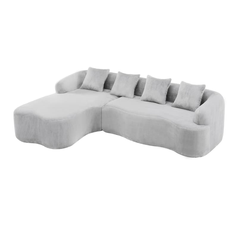 Full Compression L-Shape Sectional Sofa With Curved Chaise, Beige Modular Chenille Couch,High-Density