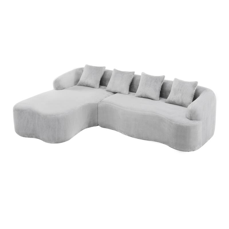 Roomfitters Full Compression L-Shape Sectional Sofa with Curved Chaise, Modular Chenille Couch for Apartment Living Room