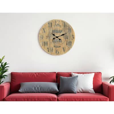 HomeRoots 24" Natural Distressed Solid Wood Silent Analog Round Wall Clock - 24' X '24' X '2