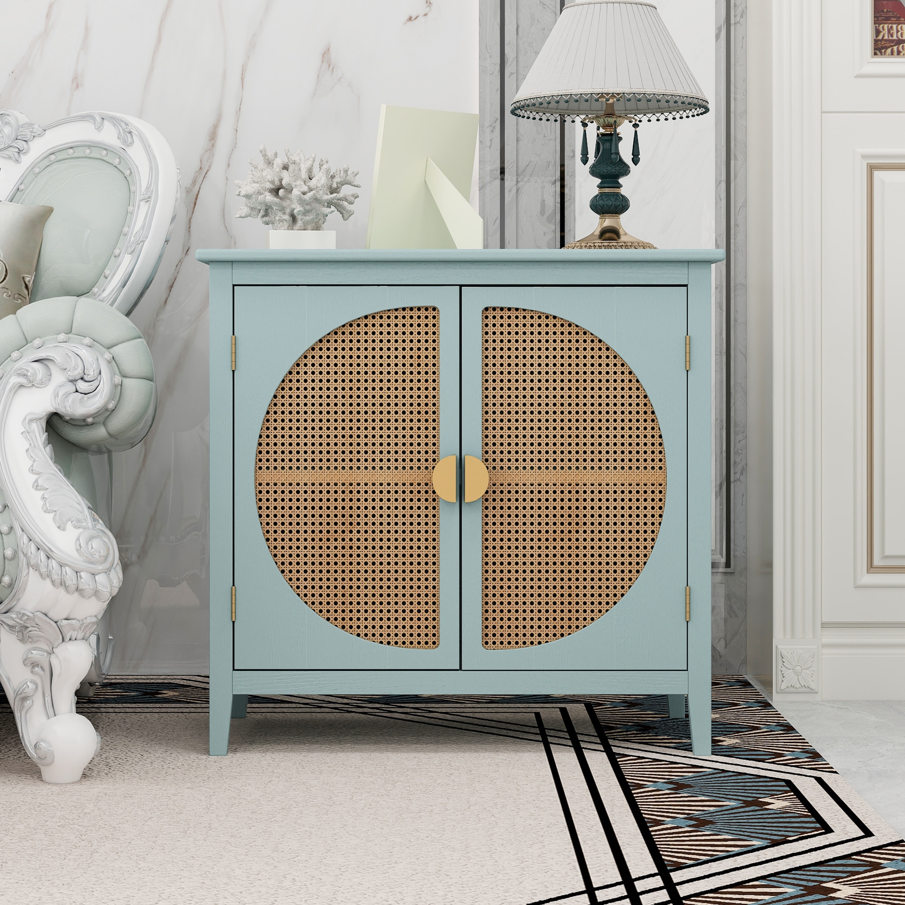 Green store rattan cabinet