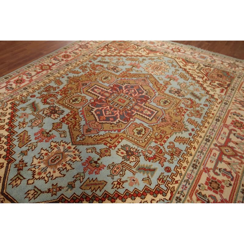 Light Blue Heriz Serapi Area Rug Handmade Wool Carpet - 7'9"x 9'11"