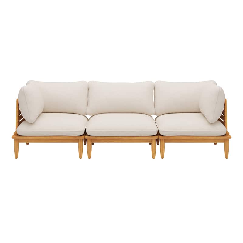Scott Living Sacova Outdoor Acacia Wood 3-Seater Sofa, Teak Finish Frame with Beige Cushion