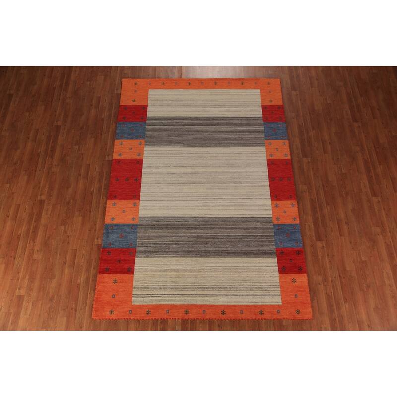 Striped Gabbeh Oriental Area Rug Handmade Wool Carpet - 6'7"x 9'8"