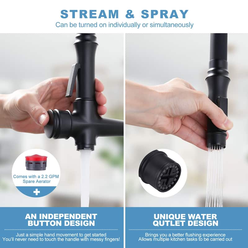 WOWOW Single-Handle Pull Down Kitchen Faucet with Soap Dispenser