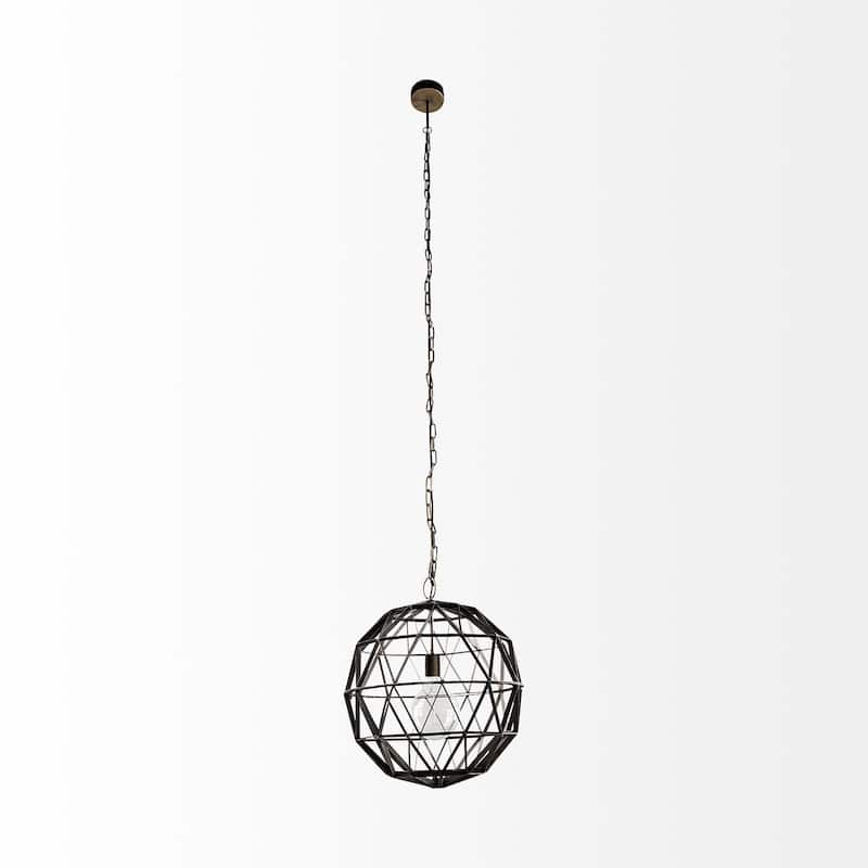HomeRoots Black Metal Geometric Globe Hanging Light - 18' X '18' X '18