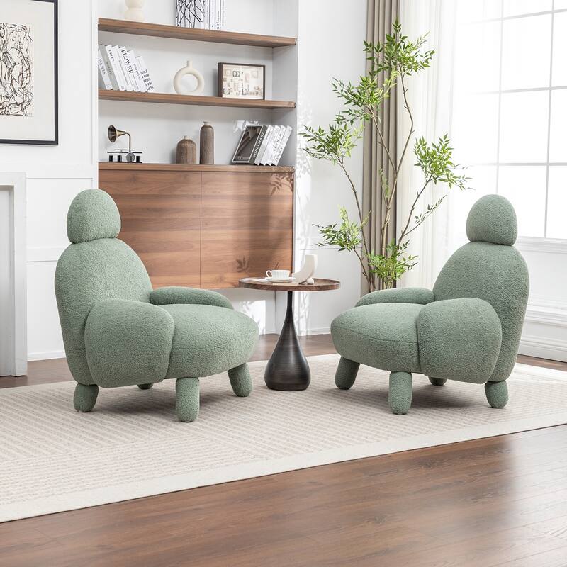 SEYNAR Modern Faux Sherpa Upolstered High Back Armless Accent Chair Set of 2