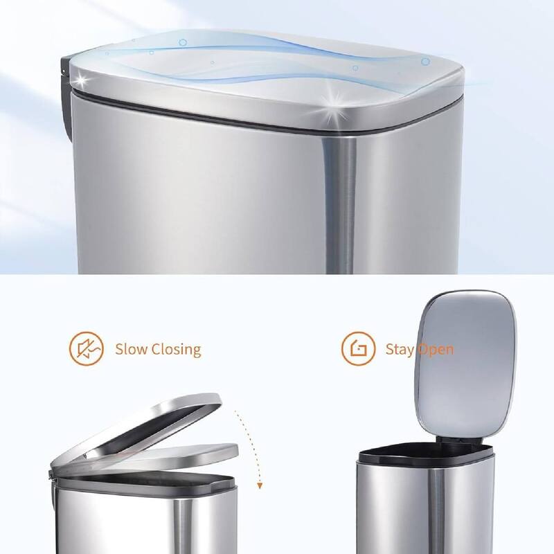 13 Gallon/ 50 Liter Slim Stainless Steel Garbage Bin, Trash Can for Kitchen Bathroom