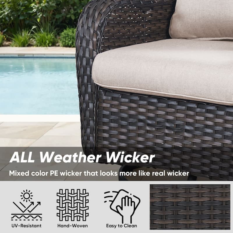 7 Pieces Outdoor Gliders Chairs Table Fire Pit Table with 5-Inch Thick Cushions