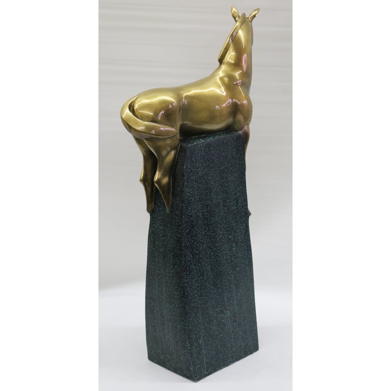 Large Extra Large Green And Gold Patina Stallion Imitative Horse Bronze Sculpture Figurine