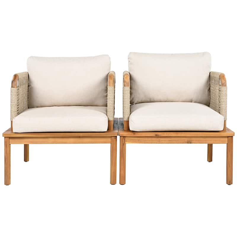Outdoor Acacia Wood and Rope Club Chair with Cushions (Set of 2 / MP2)