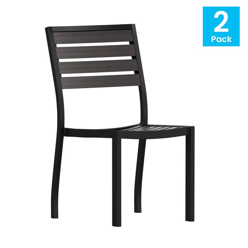 2 Pack Outdoor Faux Teak Side Chair with Poly Slats - Teak Patio Chair