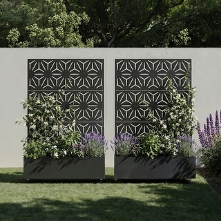 Modern Metal Outdoor Privacy Fence Screen with Planter Box - Bed Bath ...
