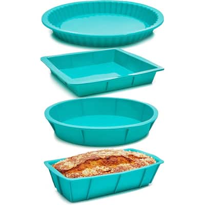Silicone Baking Pans, Teal Cake Pan (4 Pack)