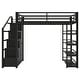 preview thumbnail 11 of 11, Full Size Metal Loft Bed with Bulit-in Wardrobe and Storage Shelves, Stairway Loft Bedframe with Cabinets and Steps
