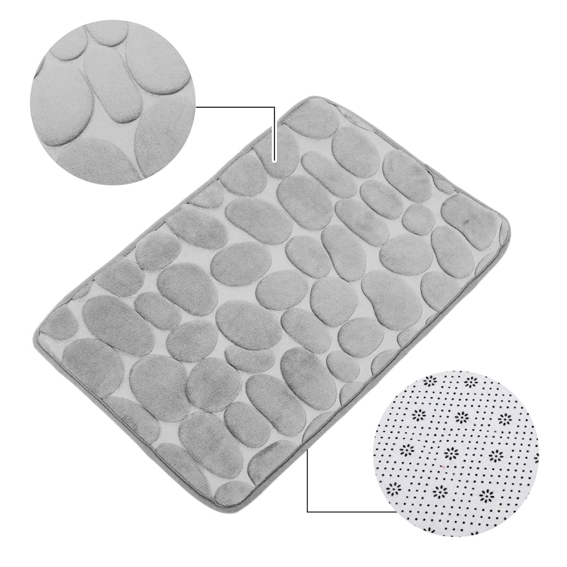 Non Slip Bathroom Rugs Bath Mat, Polyester Bath Mat, Machine Washable Gray 23.62"x15.75" Cobblestone Pattern