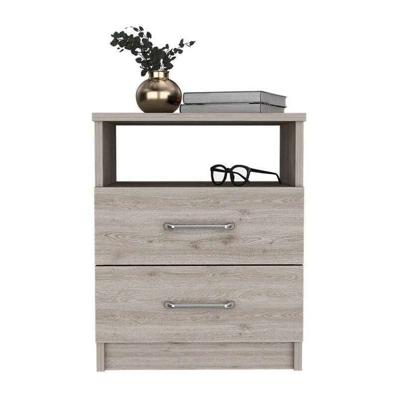Modern Light Gray Solid Wood Two Drawers Nightstand End Table