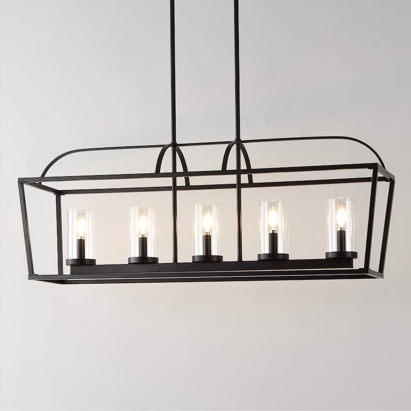 SAFAVIEH Lighting Lavada 38" Modern & Contemporary Chandelier (5-Bulb) - 38" W x 10" D x 53" H - Oil Rub Bronze