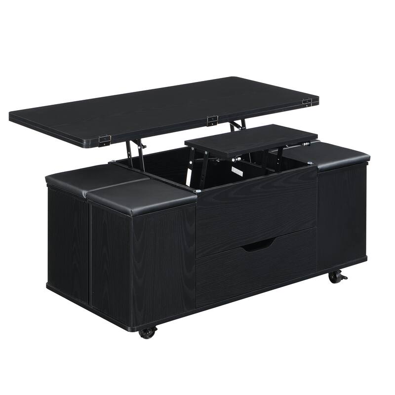 Christopher Knight Home - Calix Lift-Top MDF Coffee Table Set with 4 Stools and Smooth Locking Wheels