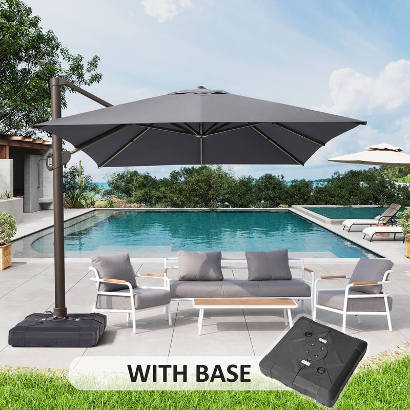 10x12.5 FT Outdoor Patio Cantilever Umbrella with Base - Dark Grey