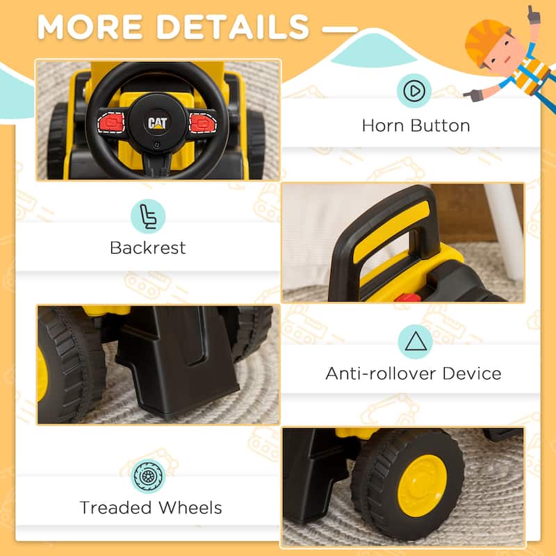 Ride-On Digger Construction Vehicle for Toddlers, CAT Licensed Excavator with Foot-to-Floor Operation and Safe Design for Kids