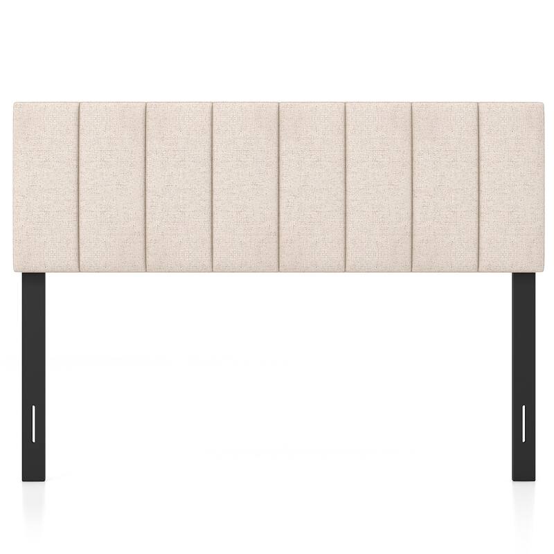 Gymax Linen Upholstered Headboard Vertical Channel Tufted Wood Leg for