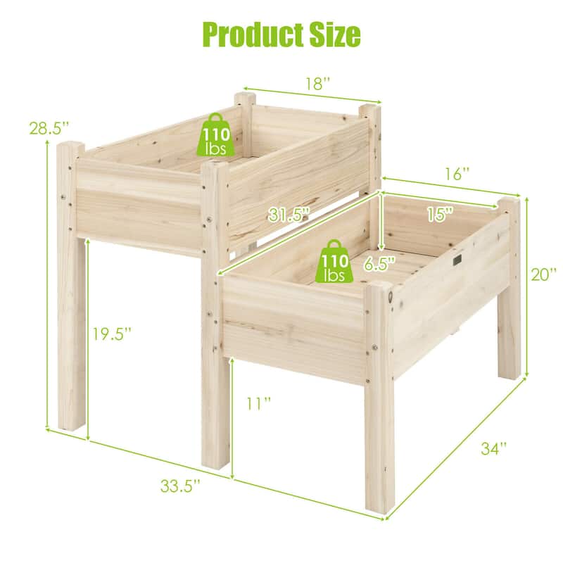 Costway 2 Tier Wooden Raised Garden Bed Elevated Planter Box w/Legs