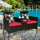 preview thumbnail 4 of 19, Costway Patio Rattan Conversation Set Loveseat Sofa Cushioned Coffee - See Details Brown/Red
