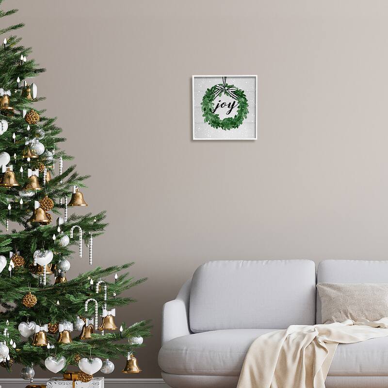 Stupell Joy Wreath with Snow Framed Giclee Art Design by Carol Robinson