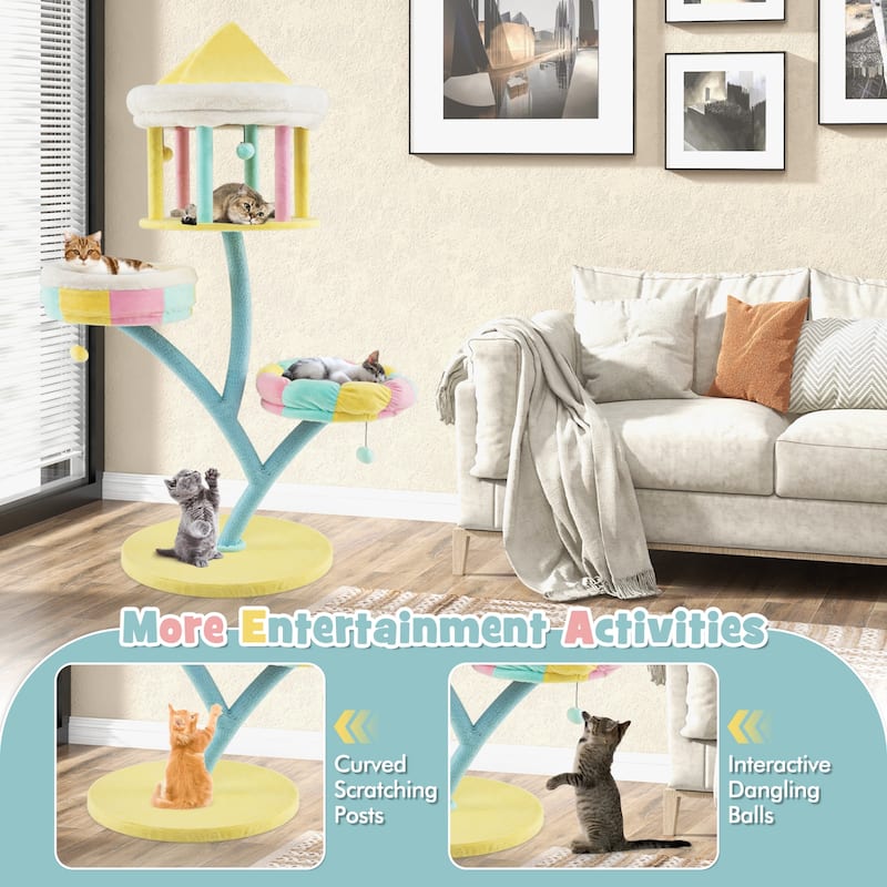 Multi-Layer Cat Tree with 2 Removable Perches Scratching Posts - 19.5" x 19.5" x 9.5"