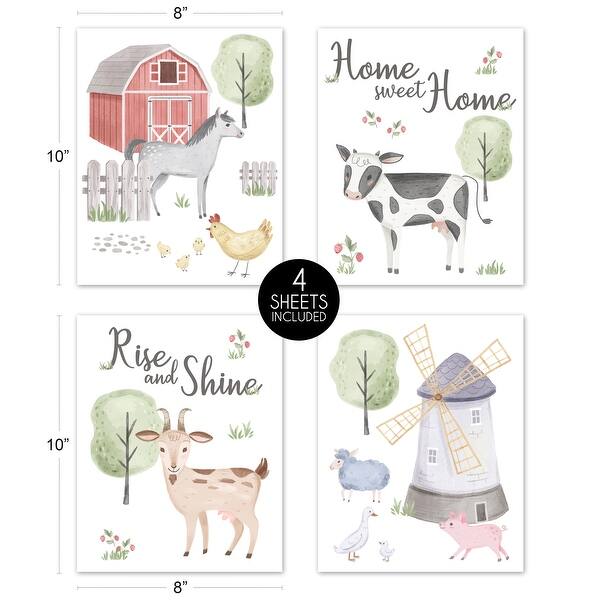 Farm Animal Wall Decor Art Prints (Set of 4) - Red Blue Pink Green Grey Watercolor Farmhouse Horse Cow Sheep Pig Home Sweet Home