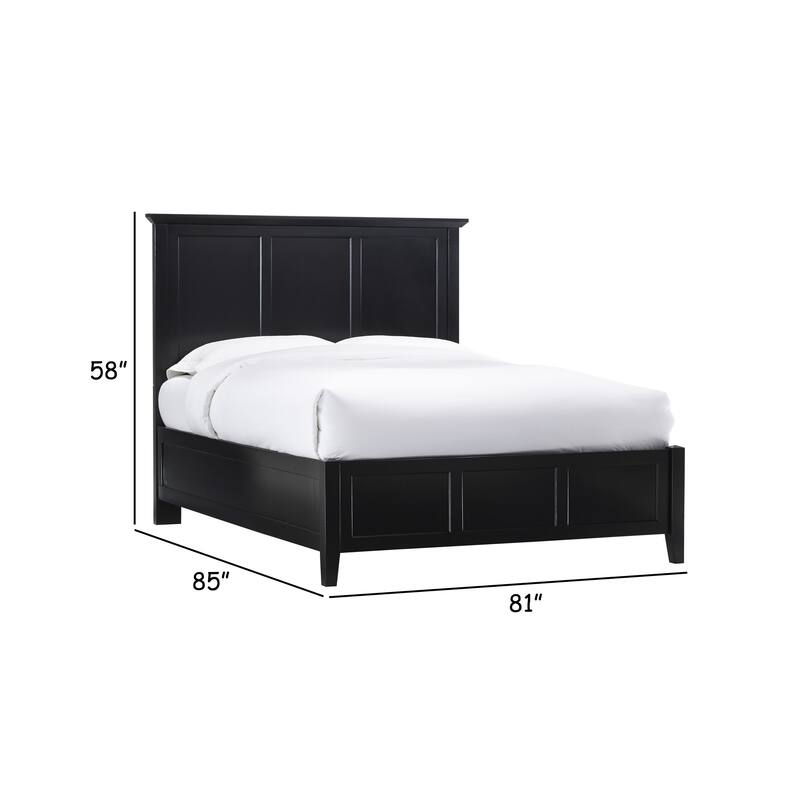 Neo King Size Bed, Panel Design Farmhouse Wood Frame with Slats, Black
