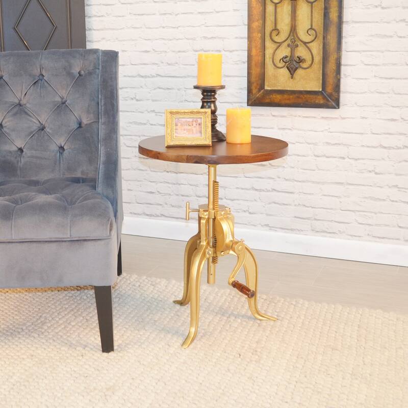 Carolina Living Regan Adjustable Accent Table - Chestnut Top - Black Base - Elm, Gold