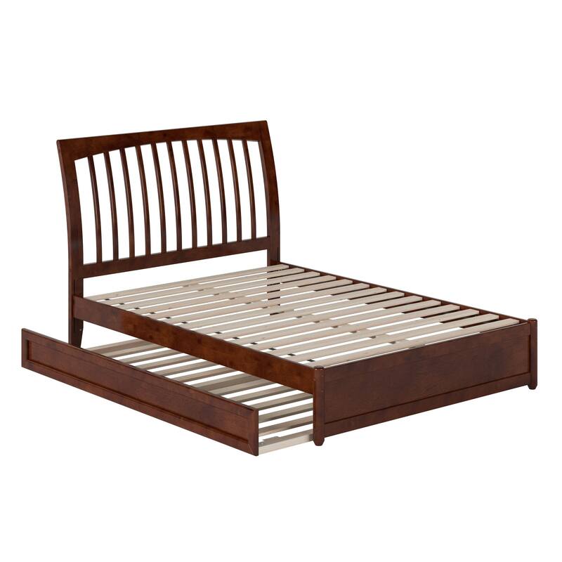 Roslyn Platform Bed with Panel Footboard and Twin Trundle - Walnut - Full
