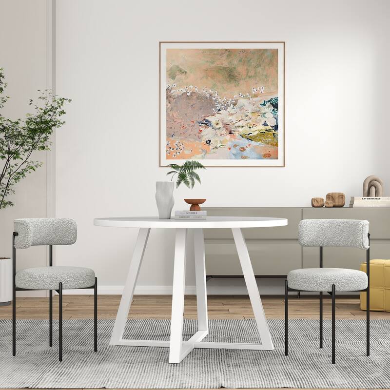 Roundhill Durban 3-Piece Round Dining Set, Trestle Dining Table with 2 Boucle Chairs