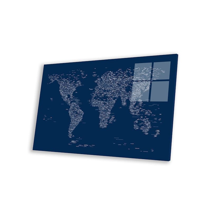 Font World Map (Blue) Print On Acrylic Glass by Michael Tompsett - Bed ...