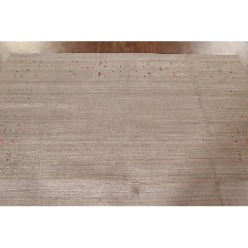 Beige Gabbeh Area Rug Hand-Knotted Wool Carpet - 7'9" x 9'8"