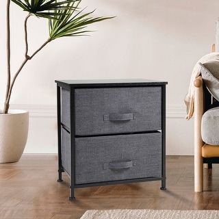2-Tier Black Utility Dresser Non-Woven Fabric Drawer Rack Storage Unit Side Table Nightstand