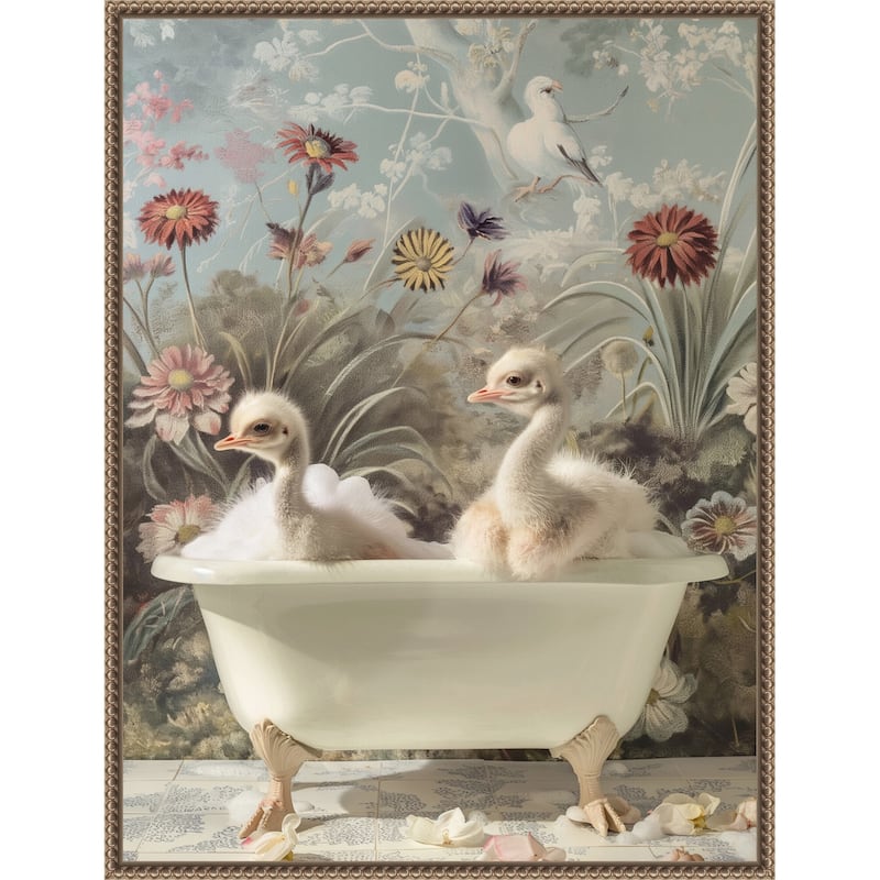Ostrich Bubble Bliss by Niky Rahner Framed Canvas Wall Art