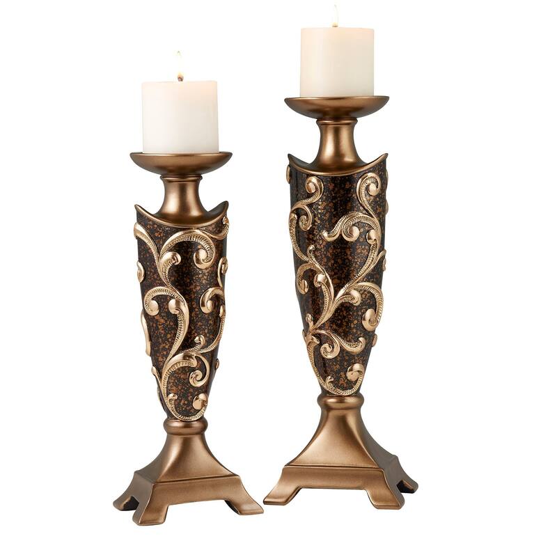 HomeRoots Set Of Two Brown and Gold Pillar Tabletop Pillar Candle Holders - 11