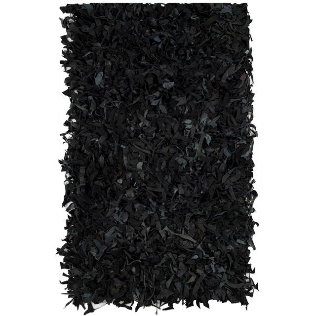 SAFAVIEH Handmade Leather Shag Carlijn Modern Decorative Rug - 2'3" x 4' - Black