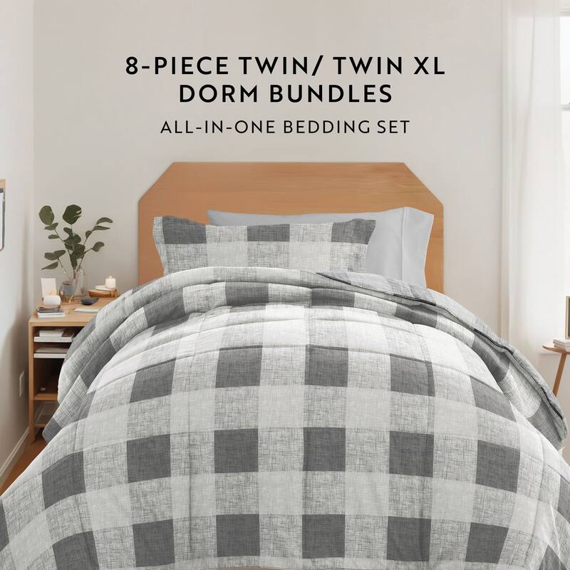 8pc Twin XL Pattern Dorm Bedding Bundle