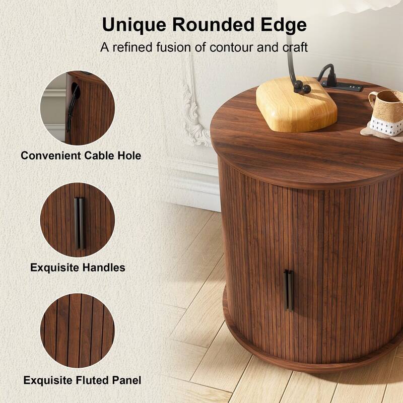 2-Tier Nightstand with USB Ports and Built-in Charging Station & Sliding Door