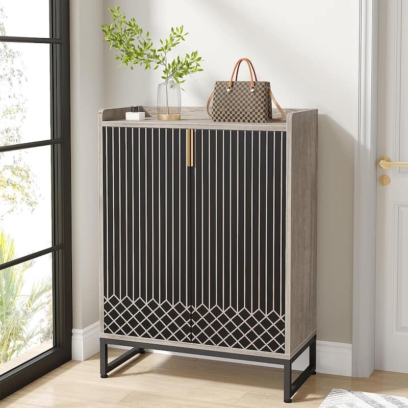 25 Pair Shoe Storage Cabinets with Doors for Bedroom Hallway Living Room - Grey