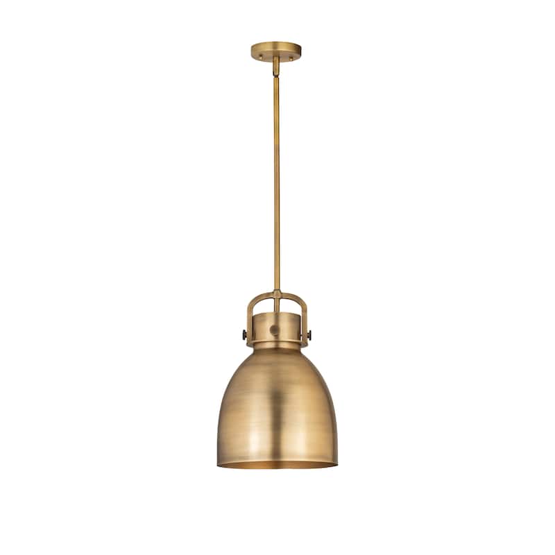 Innovations Lighting Newton Metal Bell - 1 Light 10" Stem Hung Pendant - Brushed Brass