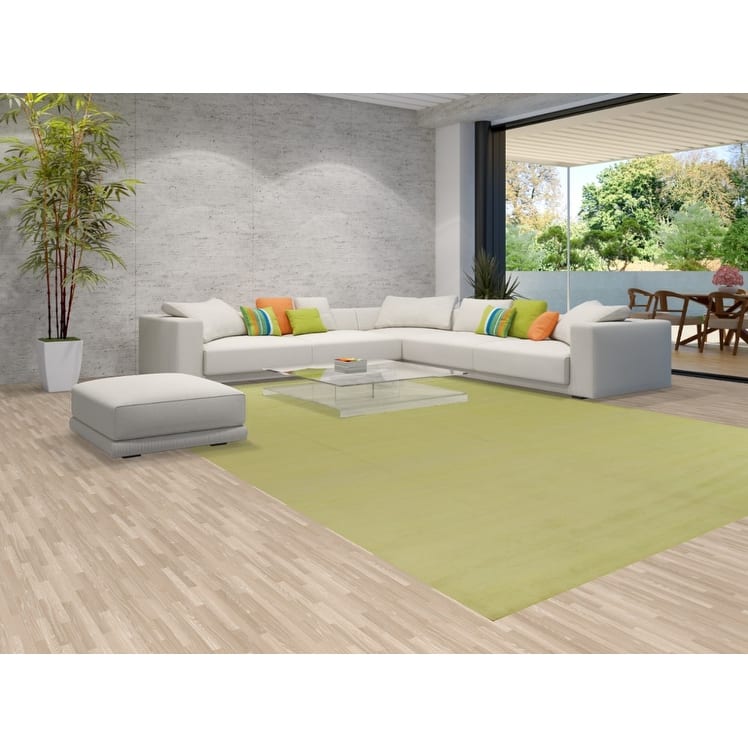 Hand Knotted Oriental 100% Wool Carpet Modern Solid Green Gabbeh Area Rug - 14' 0'' X 10' 1''