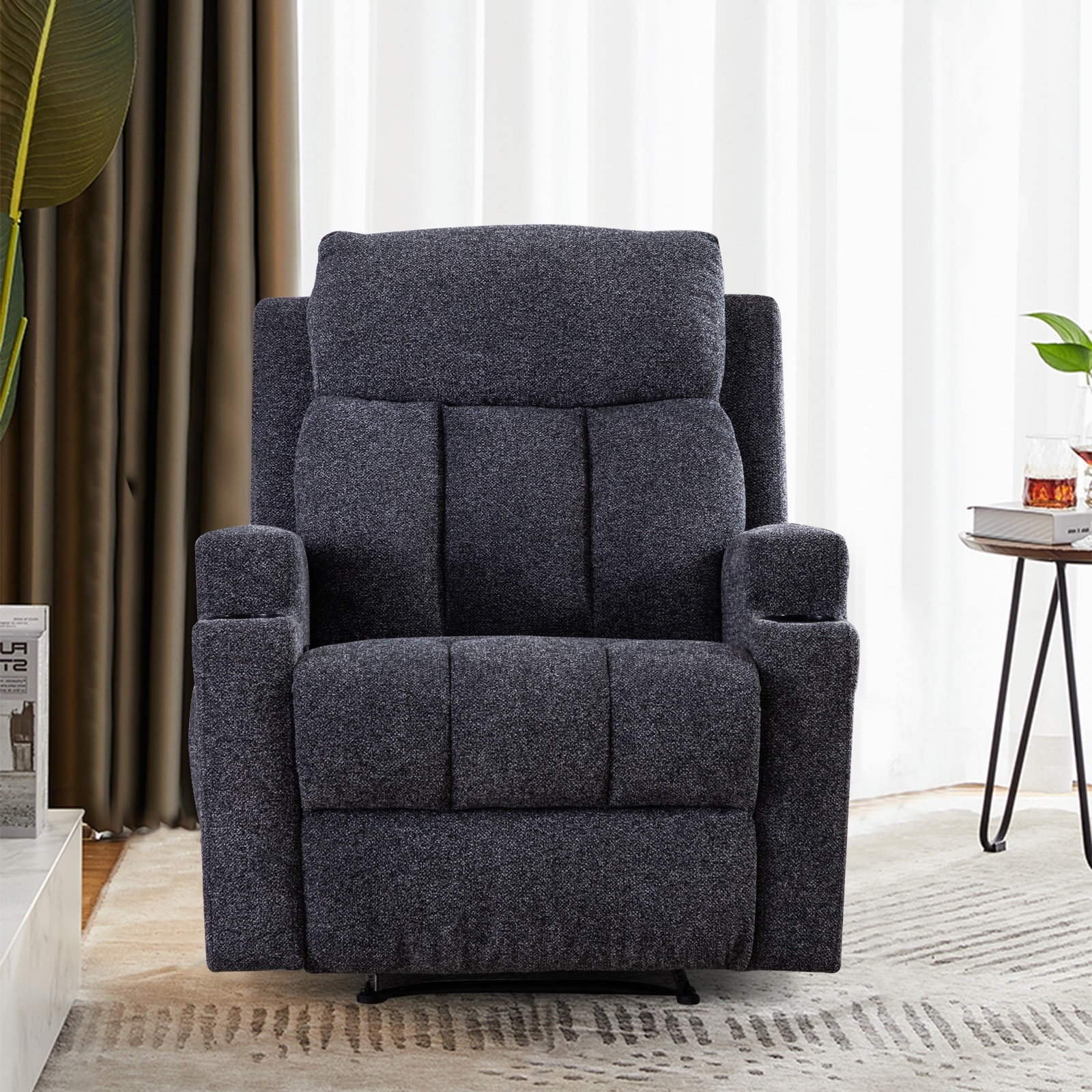 Manual Recliner Massage and Heating Chair Sofa with 2 Cup Holders Breathable Fabric Bed Bath Beyond 34390572