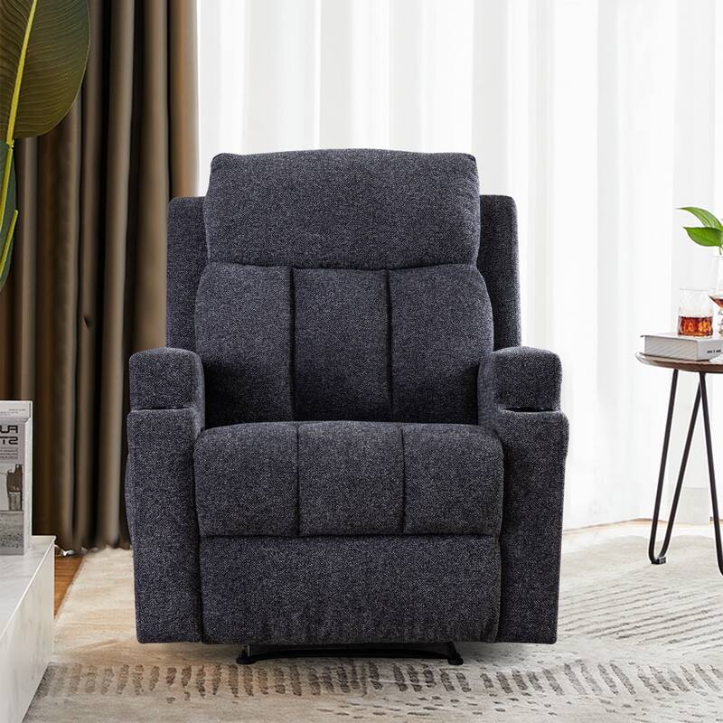 Massage and Heating Manual Recliner Chair with 2 Cup Holders Breathable Fabric