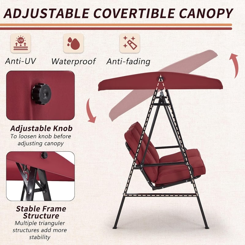 2-Seat Patio Swing Chair, Outdoor Porch Swing Glider