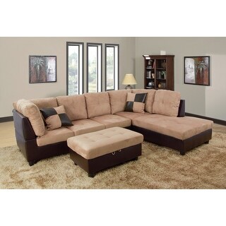 3-Pieces Sectional Sofa Set,Right Facing,Beige Microfiber(103B)