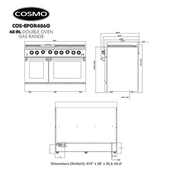 Cosmo 48 in. Double Oven Gas Range with 6 Sealed Burners and 6.8 cu. ft. Cosmo Capacity Convection Main Oven in Stainless Steel